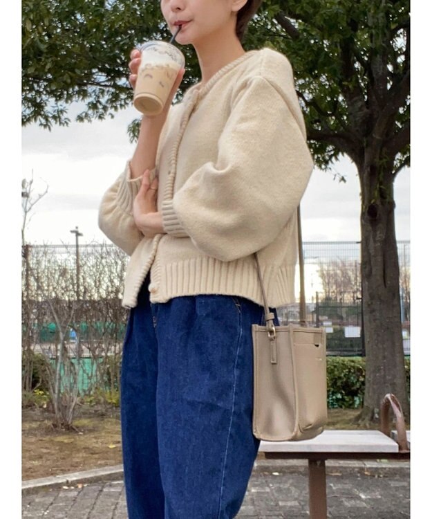 Green Parks クルーネックカーディガン Beige