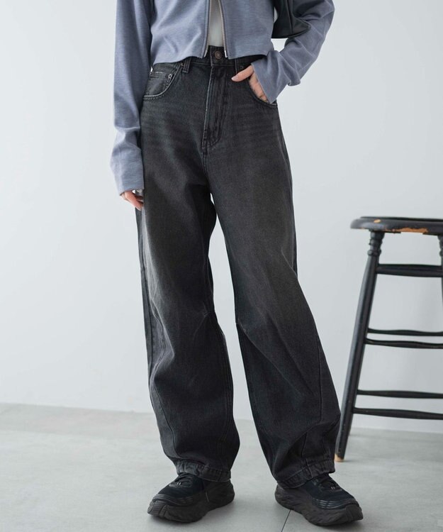 WEGO カーブデニムパンツ ブラック中濃色