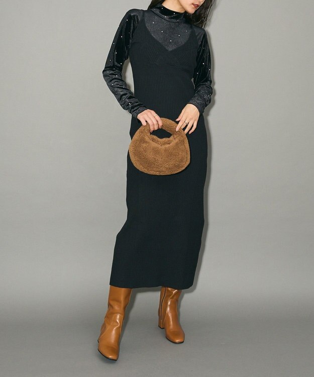 Green Parks レース編み風ビスチェキャミワンピース Black