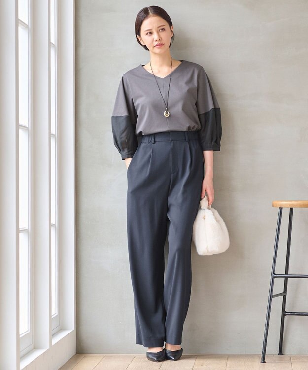 自由区 L 【セットアップ対応・洗える】トリアセジョーゼット  パンツ ネイビー系