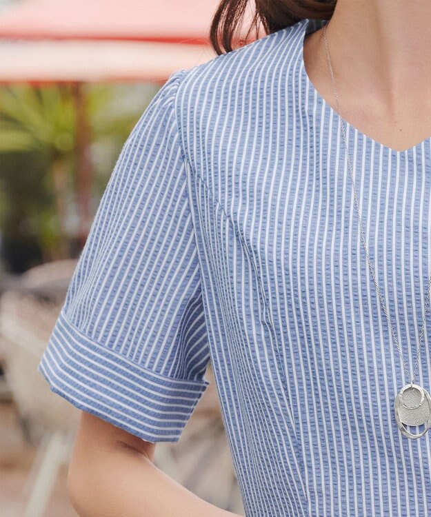 Tiaclasse 【洗える】サッカーストライプワンピース ブルーストライプ