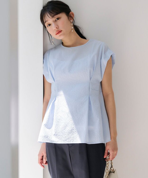 ANY SIS L 【洗える】カラミタンブラータック ブラウス サックス