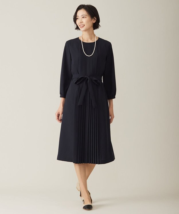 J.PRESS LADIES S 【洗える】ノルディス2wayジョーゼット フロントプリーツ ワンピース ネイビー系