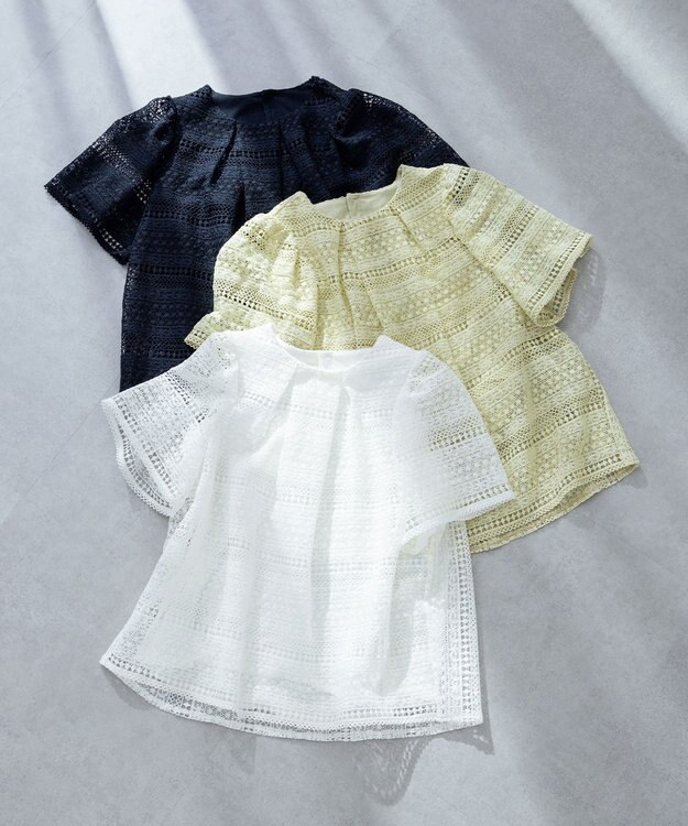 組曲 L ボーダーレース ブラウス パールホワイト系