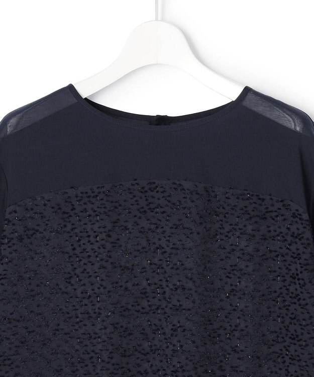 23区 カットジャカードコンビ シアー ブラウス ネイビー系