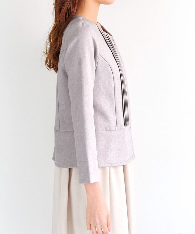 Tiaclasse 【小倉優子さん着用】【洗える】ピンタックノーカラージャケット グレージュ