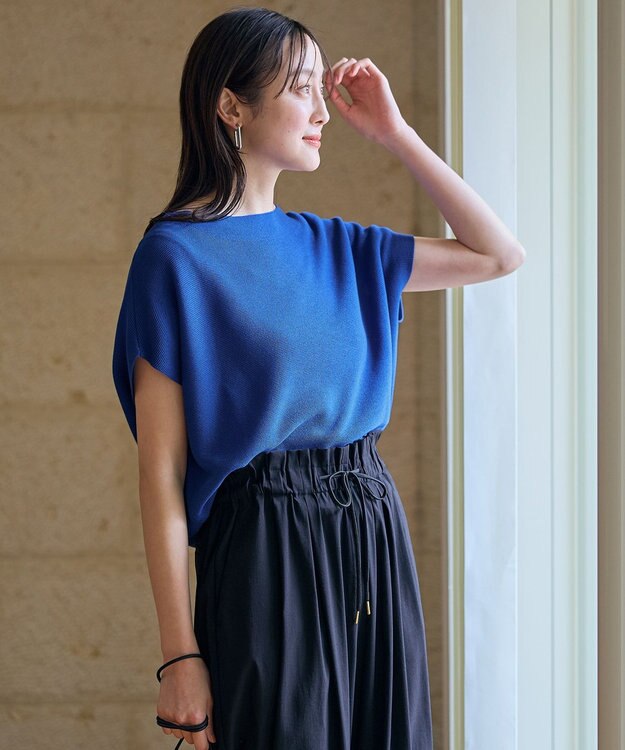 ANY 【新色追加/14色展開】アクリルガーターフレンチスリーブニット ロイヤルブルー