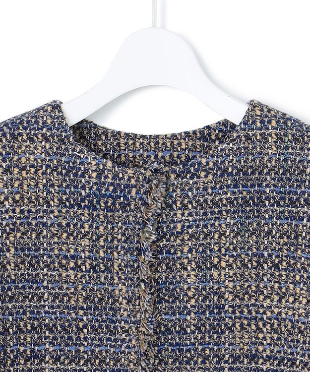 23区 S GIOLICA ノーカラー ツイード ジャケット ブルー×ベージュ