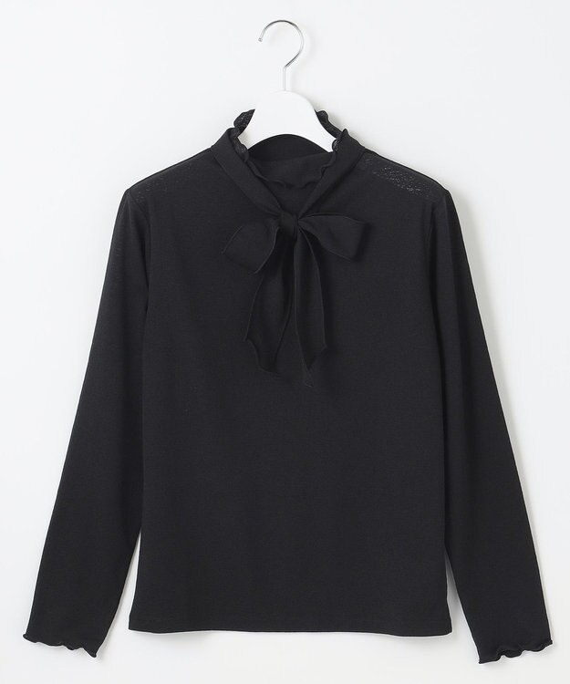 Feroux 【2WAY・洗える】リボンタイシアータートル カットソー ブラック系