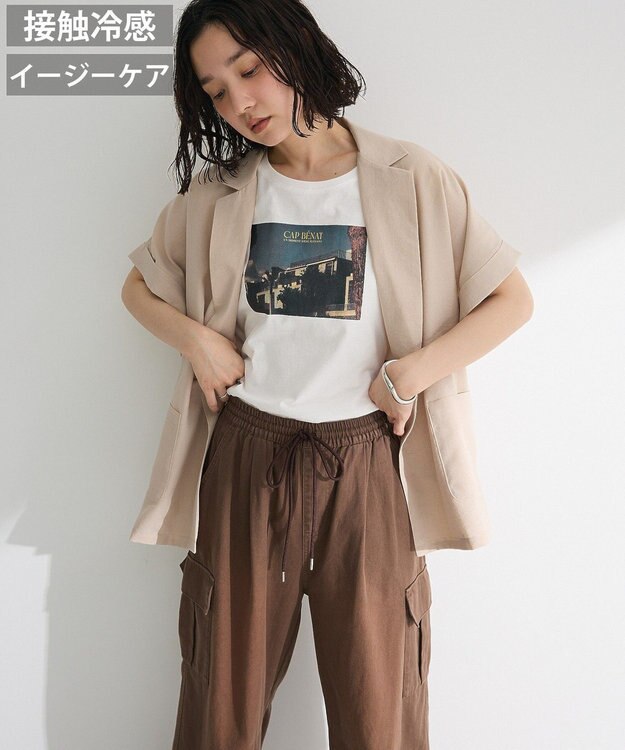 Green Parks 麻調合繊フレンチスリーブジャケット Light Beige