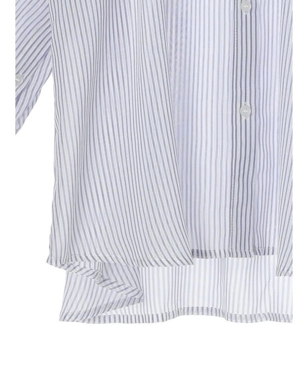 earth music&ecology ワンポイント刺繍ロングシャツ Stripe Navy