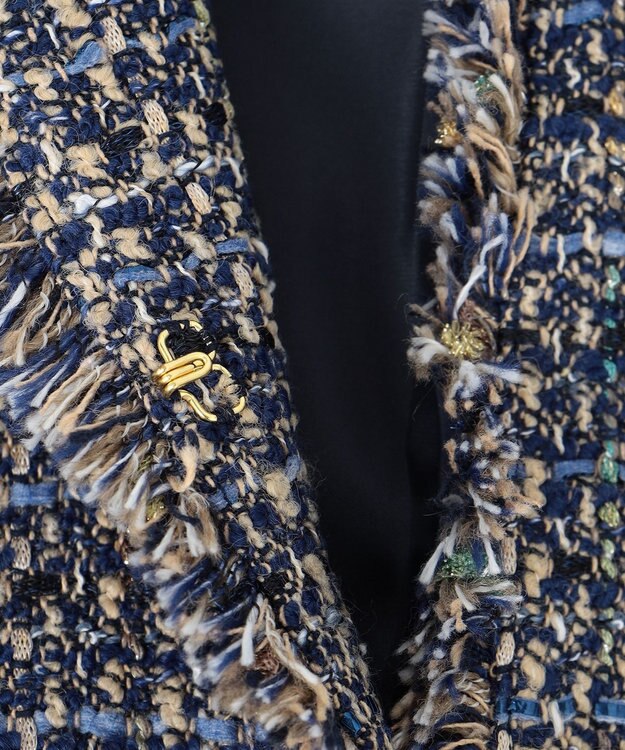 23区 GIOLICA ノーカラー ツイード ジャケット ブルー×ベージュ