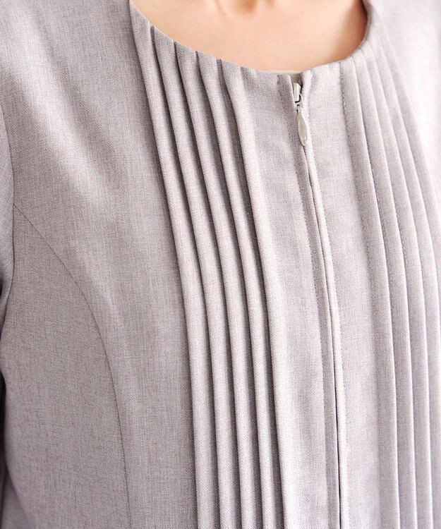 Tiaclasse 【小倉優子さん着用】【洗える】ピンタックノーカラージャケット グレージュ