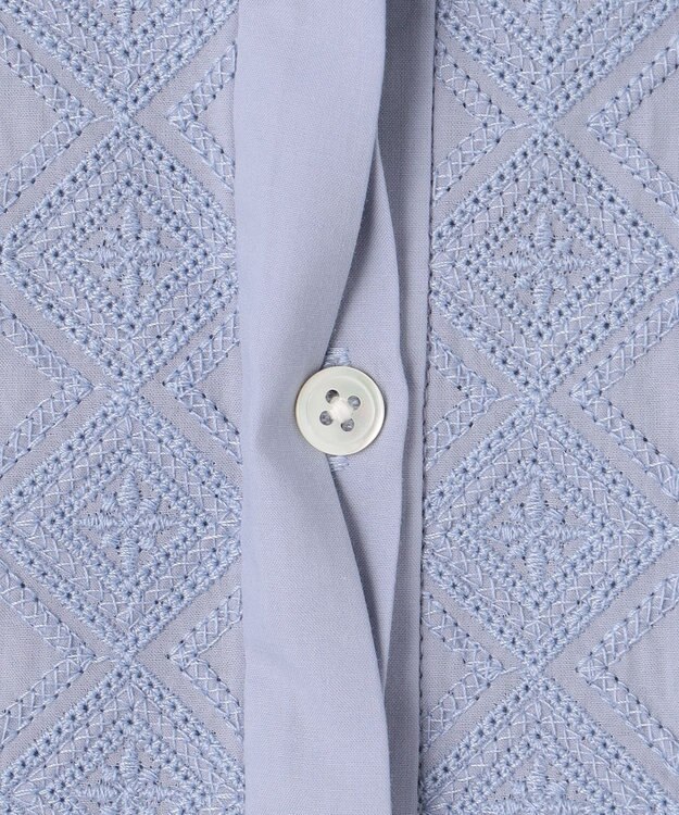 自由区 L 【洗える】ジオメトリックエンブロイダリーシャツ ワンピース ダルブルー系