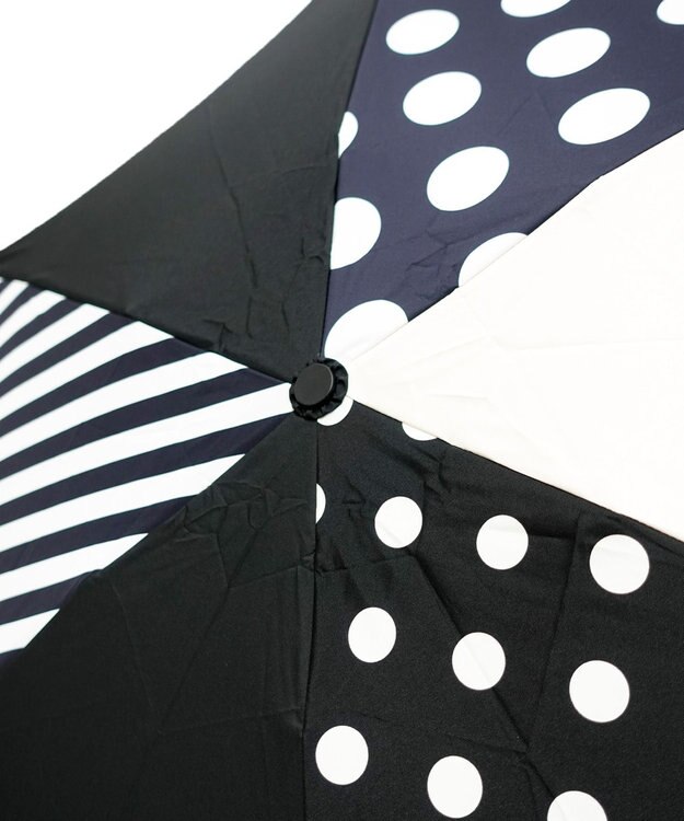 +RING プラスリング レディース向け 晴雨兼用 折傘 BLK/DOT T1335 黒