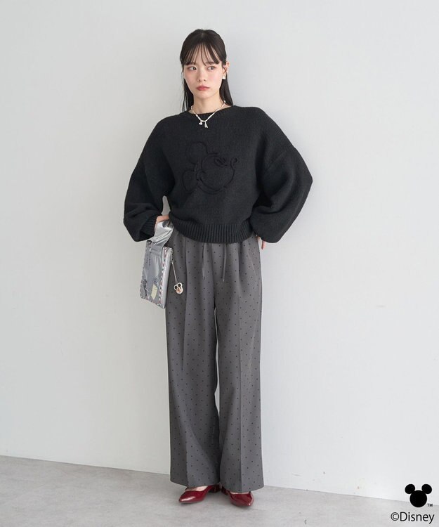 earth music&ecology 【予約】Disney/ミッキーコード刺繍ニットプルオーバー ブラック