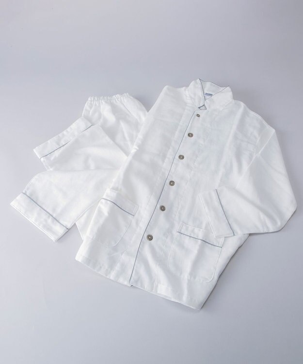 京和晒綿紗 【紗栄子さん愛用パジャマの色違い/UNISEX】ガーゼパジャマ 2重合わせ 白 グレーバイアス