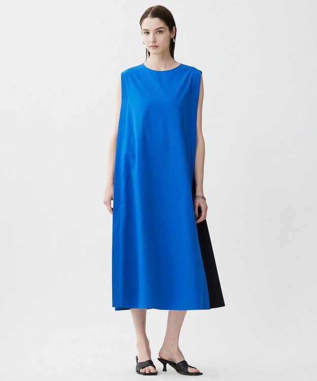 ICB 【接触冷感・UVカット・洗える】RENUソフトタイプライター バイカラーワンピース ブルー×ブラック系