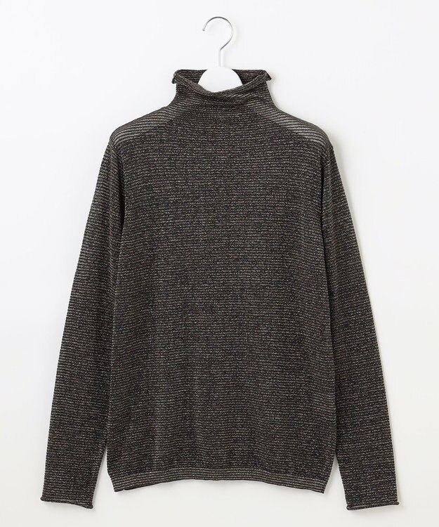 自由区 S 【洗える】ラメボーダー ニット チャコール×ゴールド