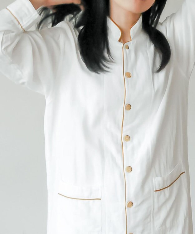 京和晒綿紗 【紗栄子さん愛用パジャマの色違い/UNISEX】ガーゼパジャマ 2重合わせ 白 マスタードバイアス