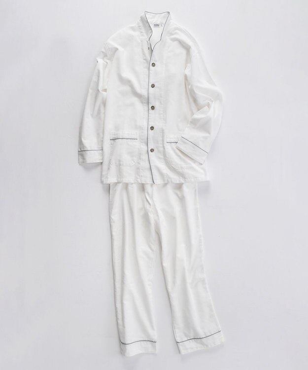京和晒綿紗 【紗栄子さん愛用パジャマの色違い/UNISEX】ガーゼパジャマ 2重合わせ 白 グレーバイアス