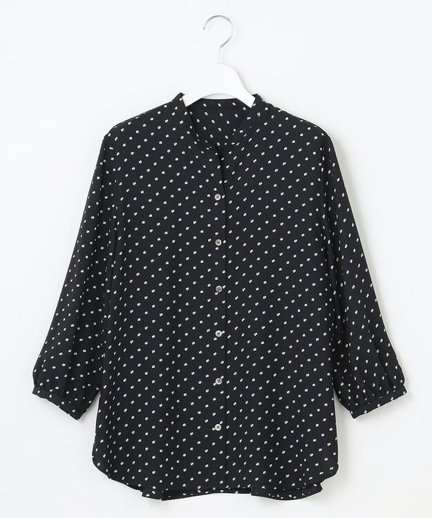 自由区 【セット可/洗える】ダブルスクエアプリント バンドカラーブラウス ネイビー系5