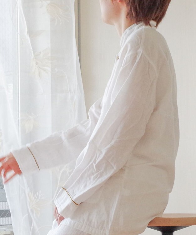 京和晒綿紗 【紗栄子さん愛用パジャマの色違い/UNISEX】ガーゼパジャマ 2重合わせ 白 マスタードバイアス