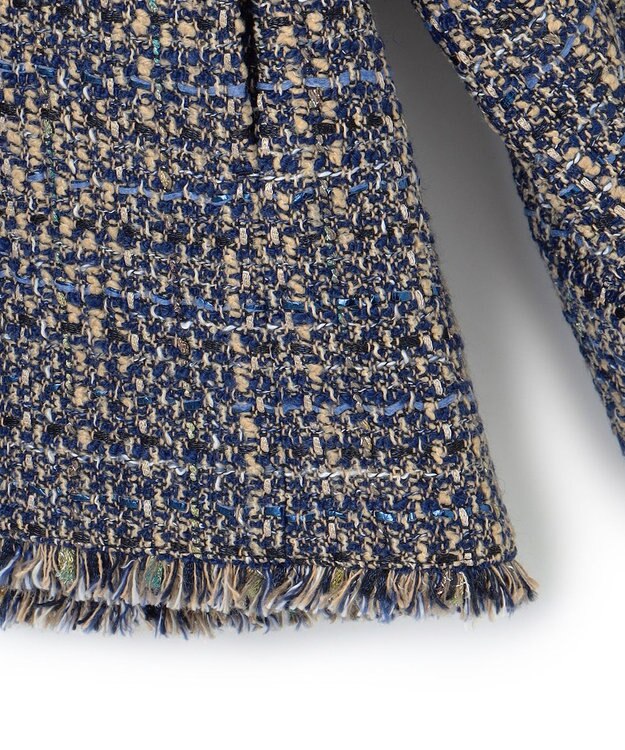 23区 GIOLICA ノーカラー ツイード ジャケット ブルー×ベージュ