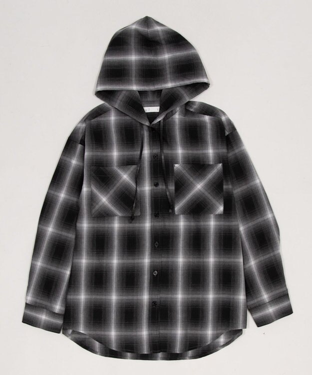 WEGO フードチェックシャツ ブラック