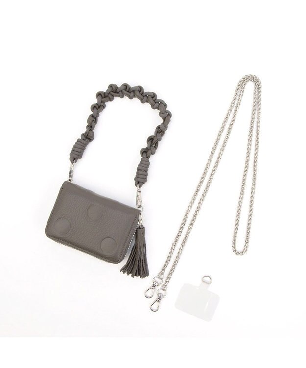 UNBILLION ペルケ perche / ドット型押し・ジャバラチャームウォレットショルダー GY