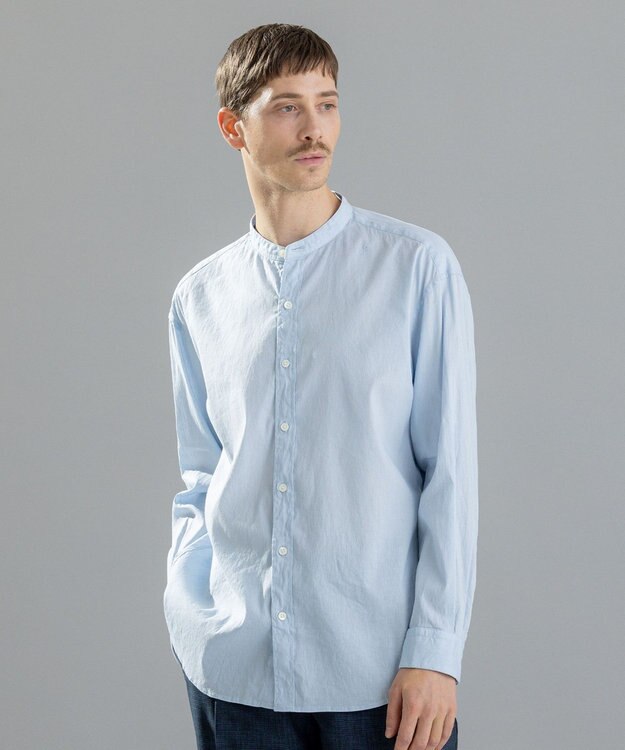 JOSEPH HOMME 【LEON 掲載】リネンストレッチブロード　バンドカラーシャツ スカイブルー系