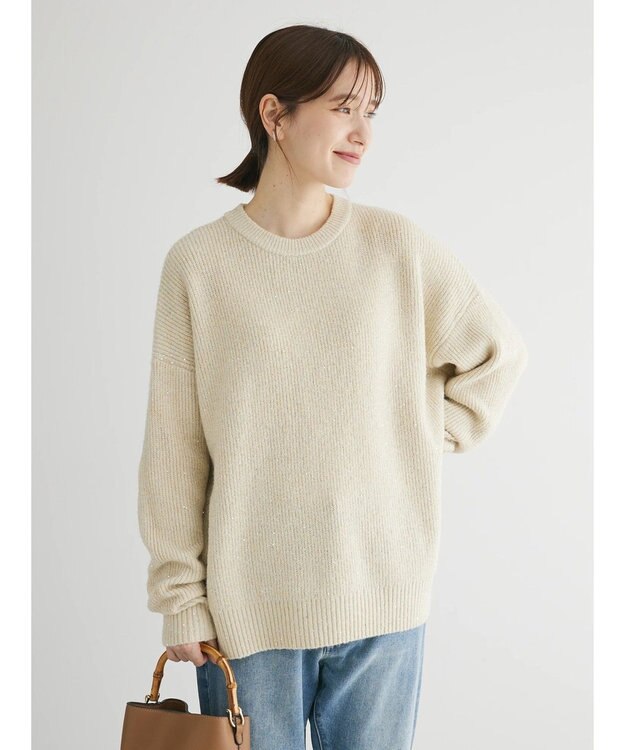 Green Parks ・Ｐｅｔｉｔ　Ｆｌｅｕｒ　ラメ＆スパンコールニット Off White