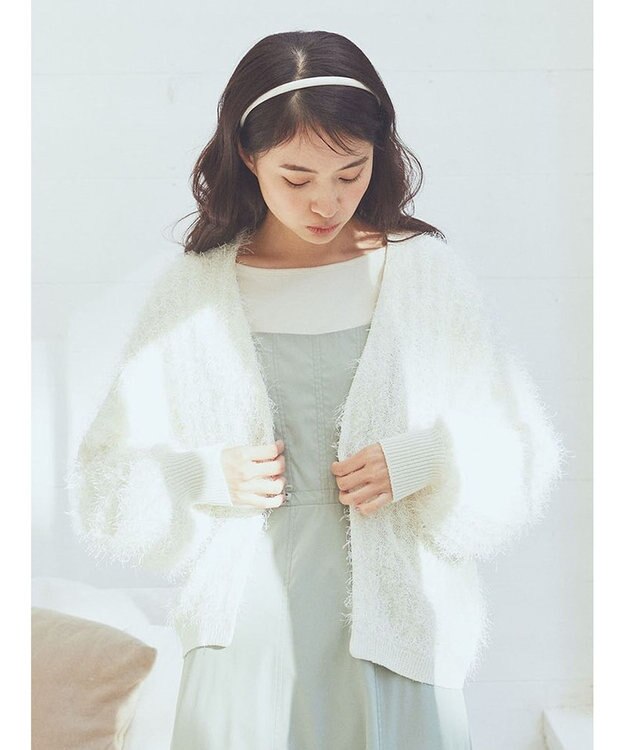 earth music&ecology ふさふさショートカーディガン Ivory