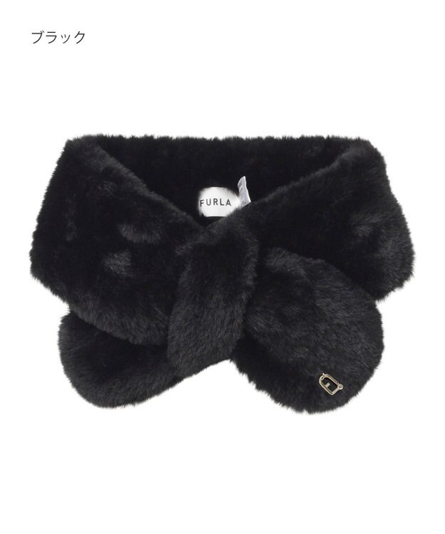 MOONBAT FURLA（フルラ）プチリボンマフラー  アーチロゴ フェイクファー ブラック