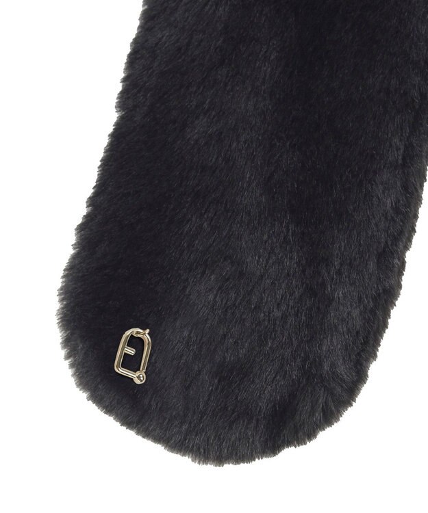 MOONBAT FURLA（フルラ）プチリボンマフラー  アーチロゴ フェイクファー ブラック