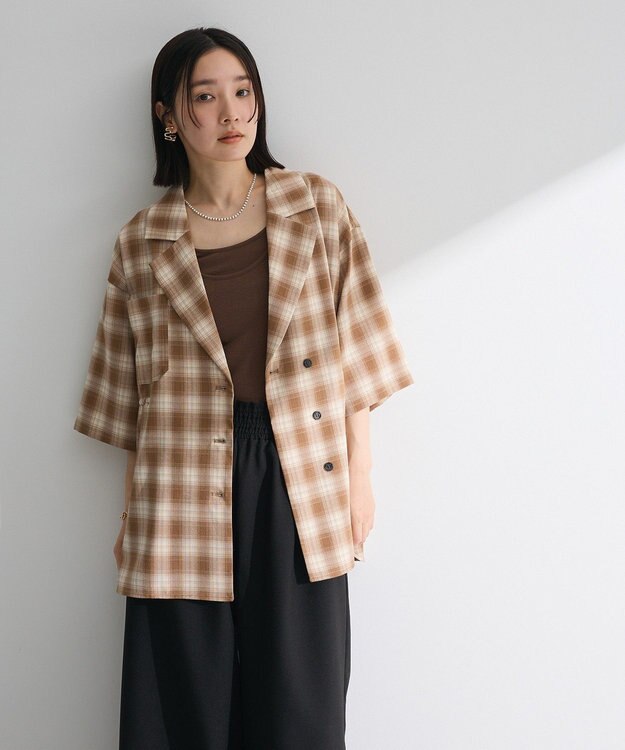 Green Parks チェック５分袖ジャケット Beige