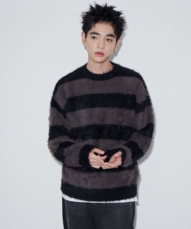 WEGO 【ユニセックスITEM着用】フェザーボーダープルオーバー ブラックボーダー