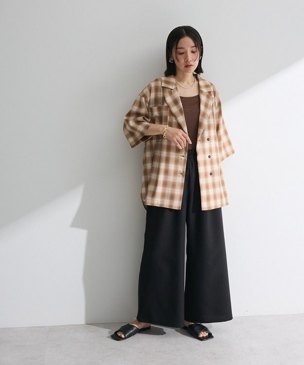 Green Parks チェック５分袖ジャケット Beige