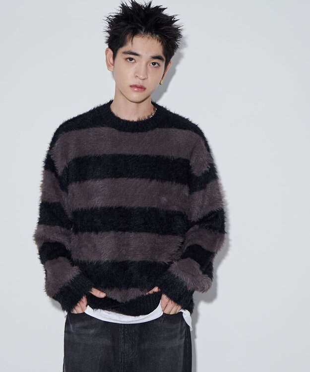 WEGO 【ユニセックスITEM着用】フェザーボーダープルオーバー ブラックボーダー