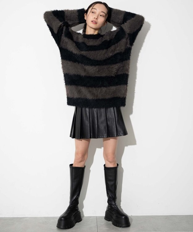 WEGO 【ユニセックスITEM着用】フェザーボーダープルオーバー ブラックボーダー