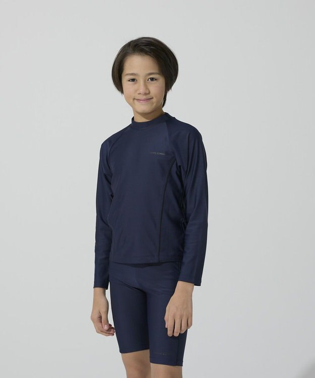 BEAMS SCHOOL 長袖被りラッシュガード ネイビー×ブラック