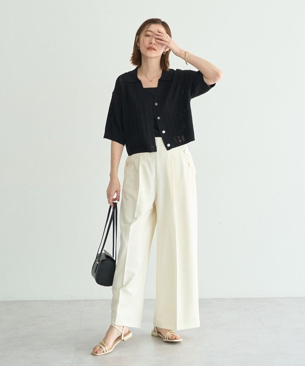 YECCA VECCA ストライプメッシュニットカーディガン Black