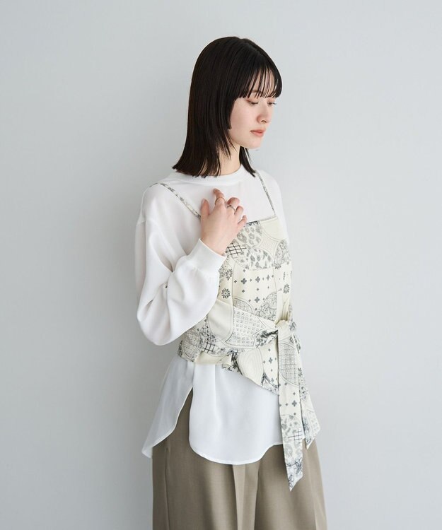 YECCA VECCA 2wayリブMIXジョーゼットブラウス White