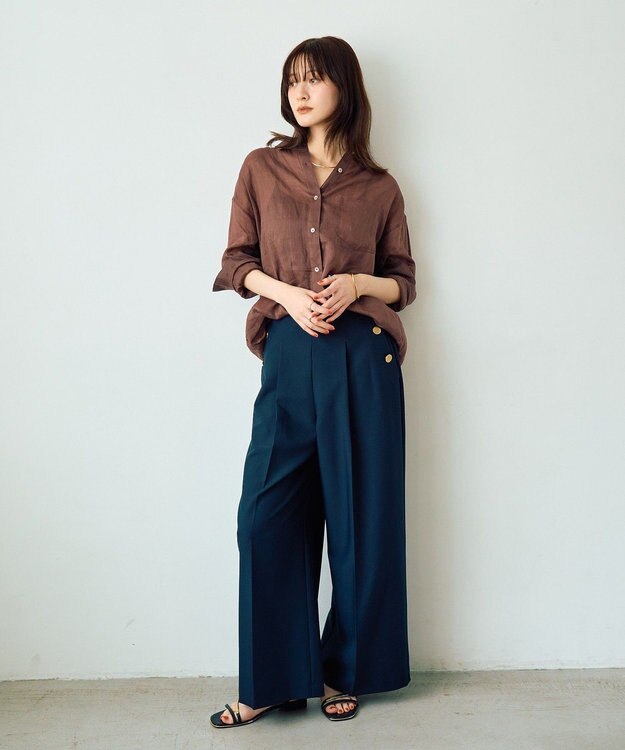 YECCA VECCA 3wayシアーリネンシャツ Brown