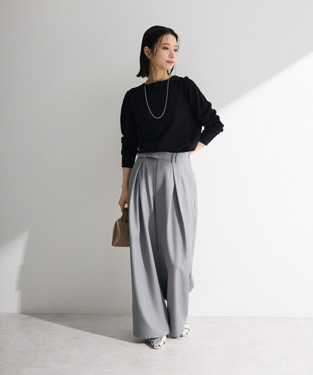 Green Parks パール調ボタン付き２ＷＡＹニットプルオーバー Black