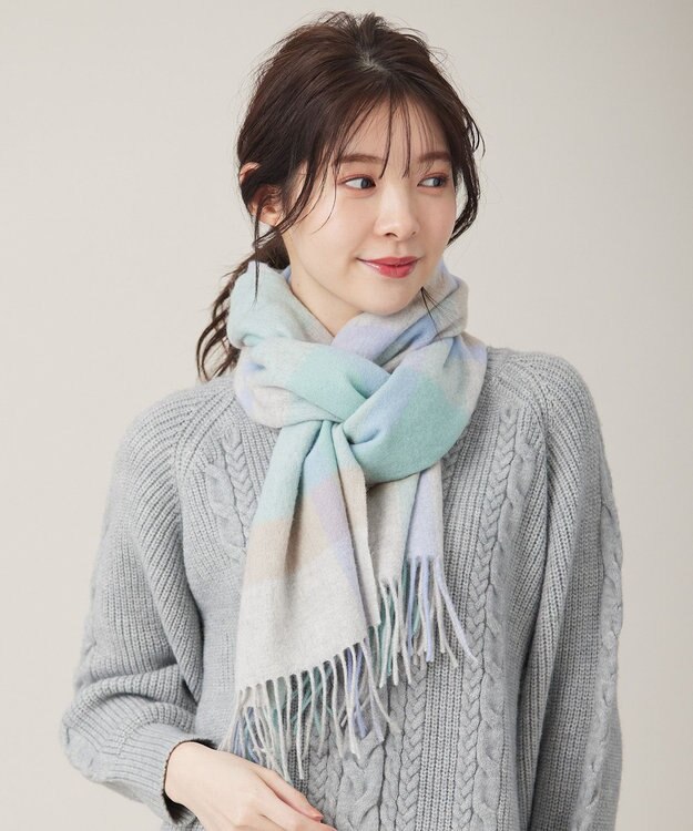 ANY SIS ウールニュアンス ストール ライトブルーチェック系