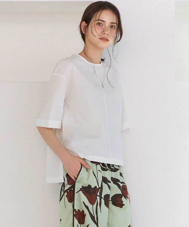 23区 【先行予約/SLOW/一部店舗限定】コットンナイロンタイプライター T ブラウス オフホワイト