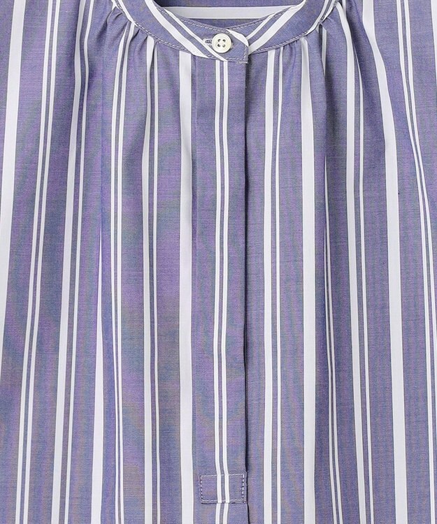 J.PRESS LADIES 【洗える・接触冷感・UVカット】エステネージュストライプ バンドカラーブラウス ネイビーストライプ系1