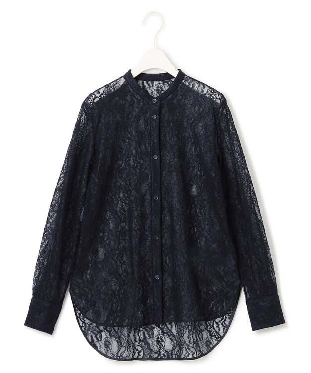 ICB 【洗える】ナイロンラッセルレース バンドカラーシャツ ネイビー系