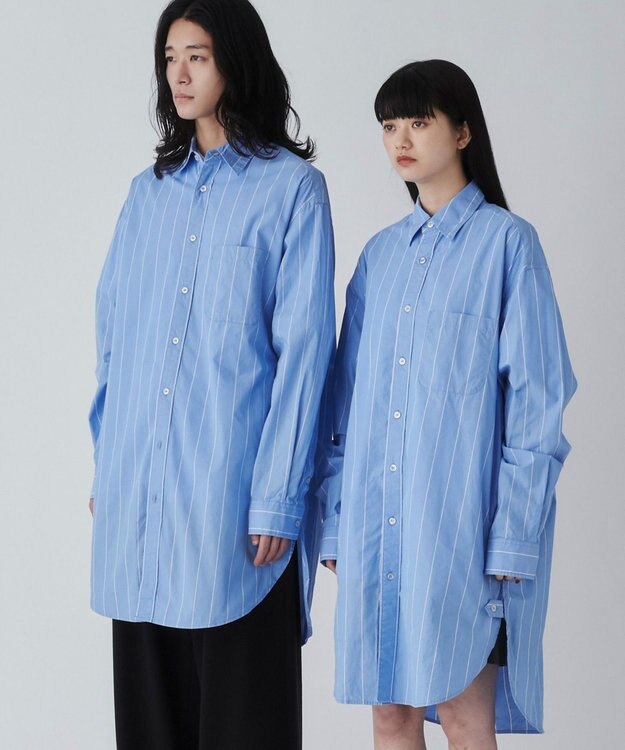 WEGO ストライプロングシャツ ブルーストライプ